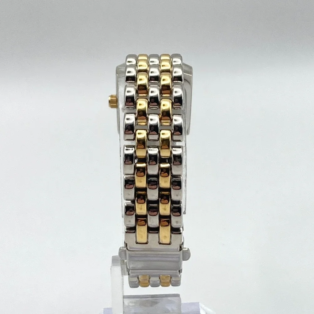 Womens Tank Watch Gold Silver Two Tone 19mm Crystals Bling New Battery 6.5